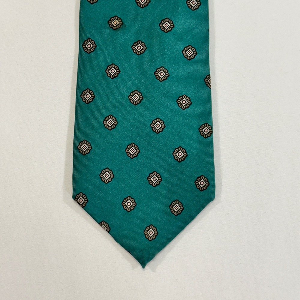 American Traditions Medallion Silk Tie‎ Mens OS Teal Green Geometric | Classic